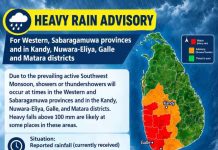 Heavy Rain Advisory Issued for Several Provinces and Districts in Sri Lanka