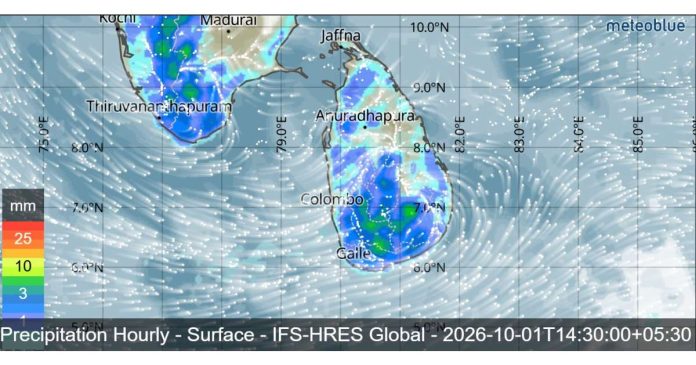 SRI LANKA WEATHER FORECAST FOR TOMORROW, 01 OCTOBER 2026