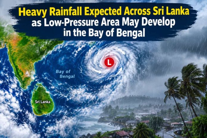 Heavy Rainfall Expected Across Sri Lanka as Low-Pressure Area May Develop in the Bay of Bengal