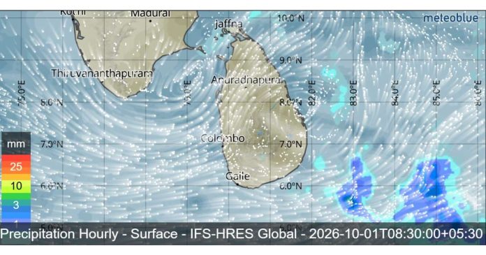 SRI LANKA WEATHER FORECAST FOR TODAY, 01 OCTOBER 2026