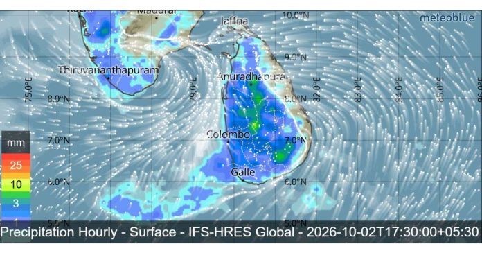 SRI LANKA WEATHER FORECAST FOR TODAY, 02 OCTOBER 2026
