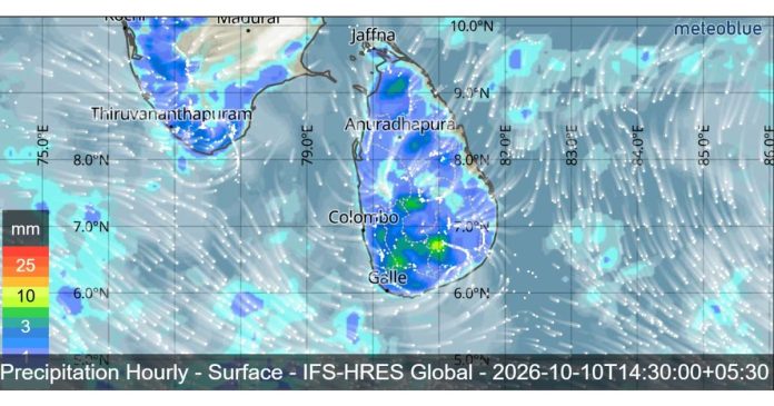 SRI LANKA WEATHER FORECAST FOR TODAY, 10 OCTOBER 2026