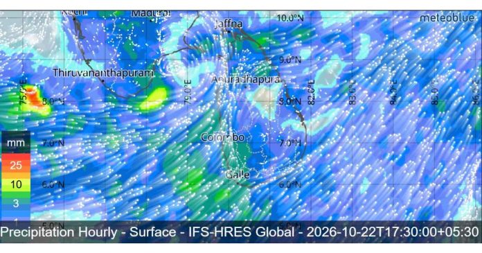 SRI LANKA WEATHER FORECAST FOR TODAY, 22 OCTOBER 2026