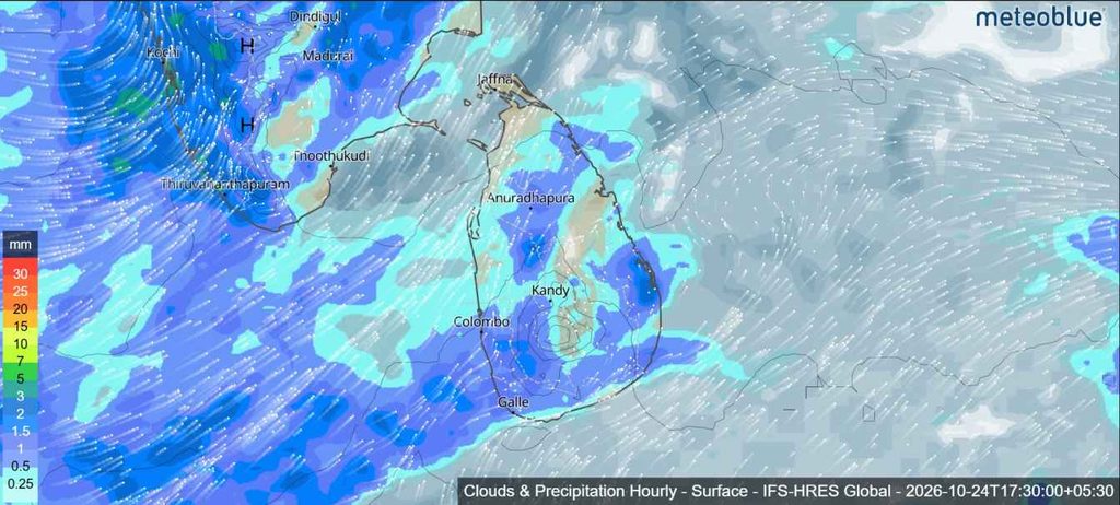 SRI LANKA WEATHER FORECAST FOR TODAY, 24 OCTOBER 2026