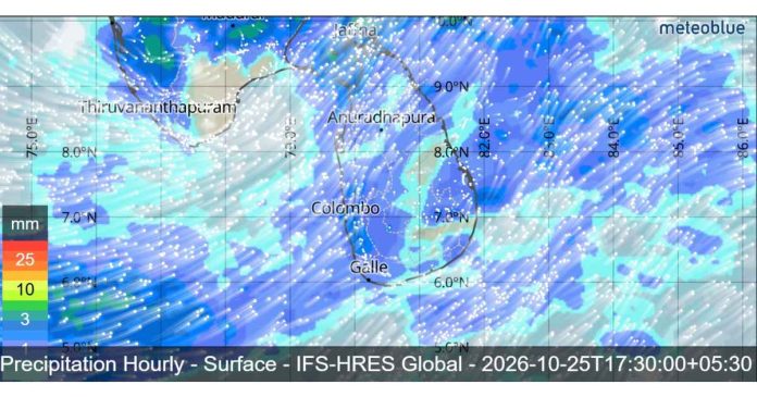 SRI LANKA WEATHER FORECAST FOR TODAY, 25 OCTOBER 2026