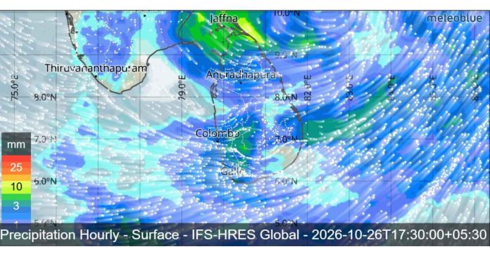 SRI LANKA WEATHER FORECAST FOR TODAY, 26 OCTOBER 2026