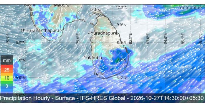 SRI LANKA WEATHER FORECAST FOR TODAY, 27 OCTOBER 2026