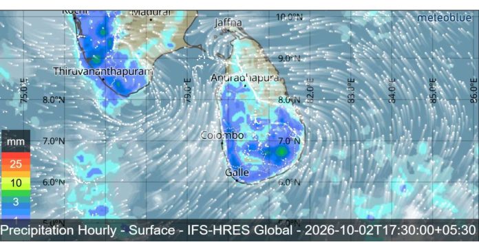 SRI LANKA WEATHER FORECAST FOR TOMORROW, 02 OCTOBER 2026