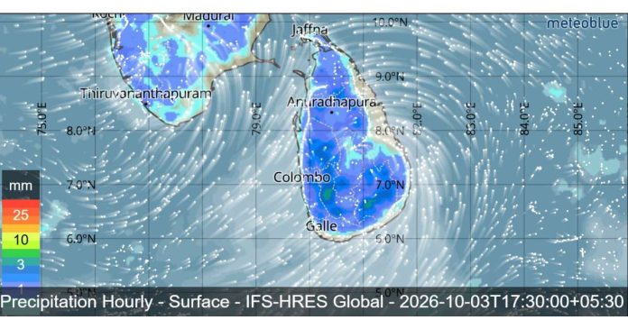SRI LANKA WEATHER FORECAST FOR TOMORROW, 03 OCTOBER 2026