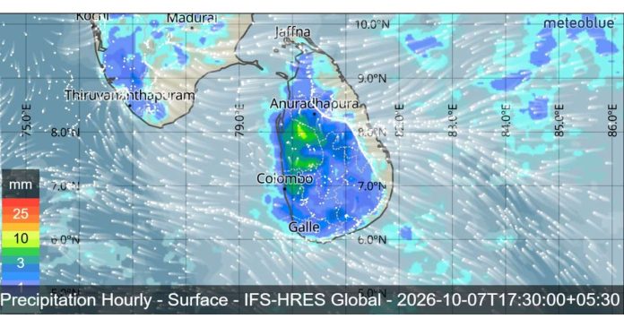 SRI LANKA WEATHER FORECAST FOR TOMORROW, 07 OCTOBER 2026