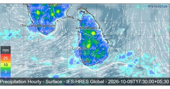 SRI LANKA WEATHER FORECAST FOR TOMORROW, 09 OCTOBER 2026