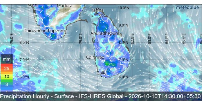 SRI LANKA WEATHER FORECAST FOR TOMORROW, 10 OCTOBER 2026