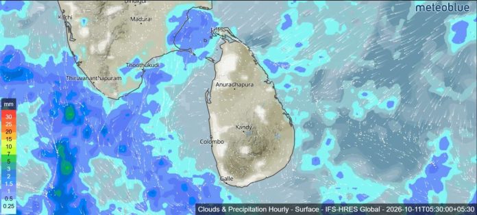 SRI LANKA WEATHER FORECAST FOR TOMORROW, 11 OCTOBER 2026
