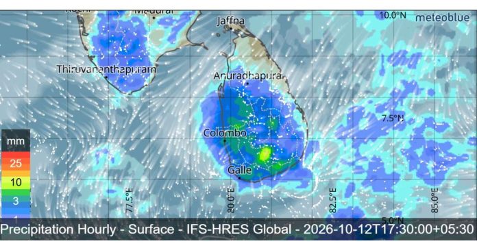 SRI LANKA WEATHER FORECAST FOR TOMORROW, 12 OCTOBER 2026