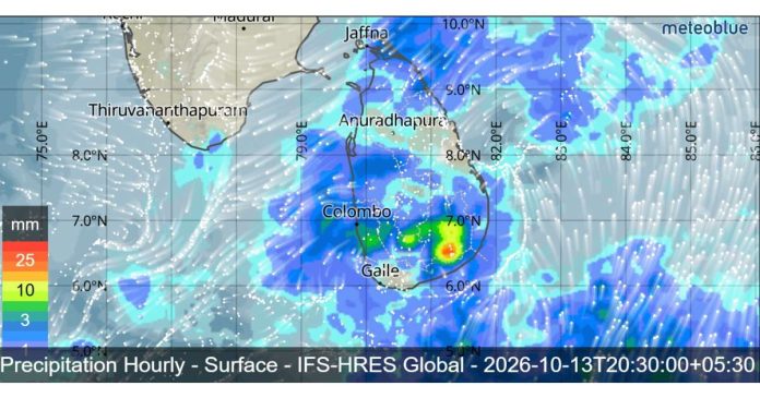 SRI LANKA WEATHER FORECAST FOR TOMORROW, 13 OCTOBER 2026