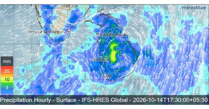 SRI LANKA WEATHER FORECAST FOR TOMORROW, 14 OCTOBER 2026