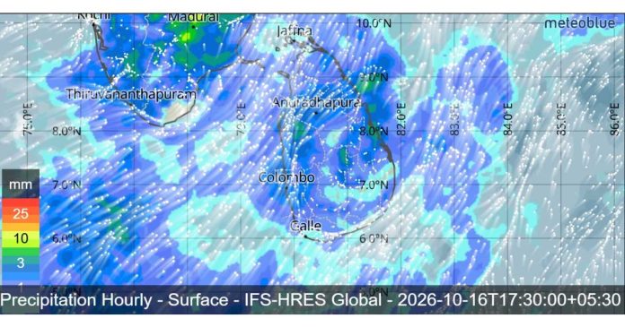 SRI LANKA WEATHER FORECAST FOR TOMORROW, 16 OCTOBER 2026
