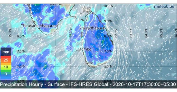 SRI LANKA WEATHER FORECAST FOR TOMORROW, 17 OCTOBER 2026