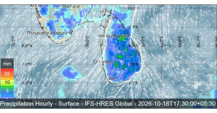 SRI LANKA WEATHER FORECAST FOR TOMORROW, 18 OCTOBER 2026